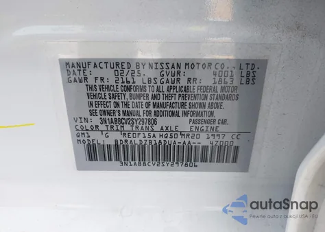 2025 Nissan Sentra Sv from USA, damaged, VIN 3N1AB8CV2SY297806